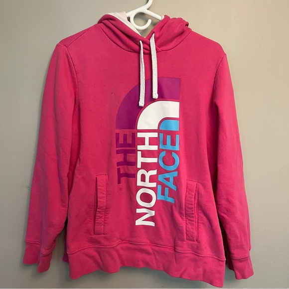 The North Face Tops - L/G the North Face pink kangaroo pullover hoodie
